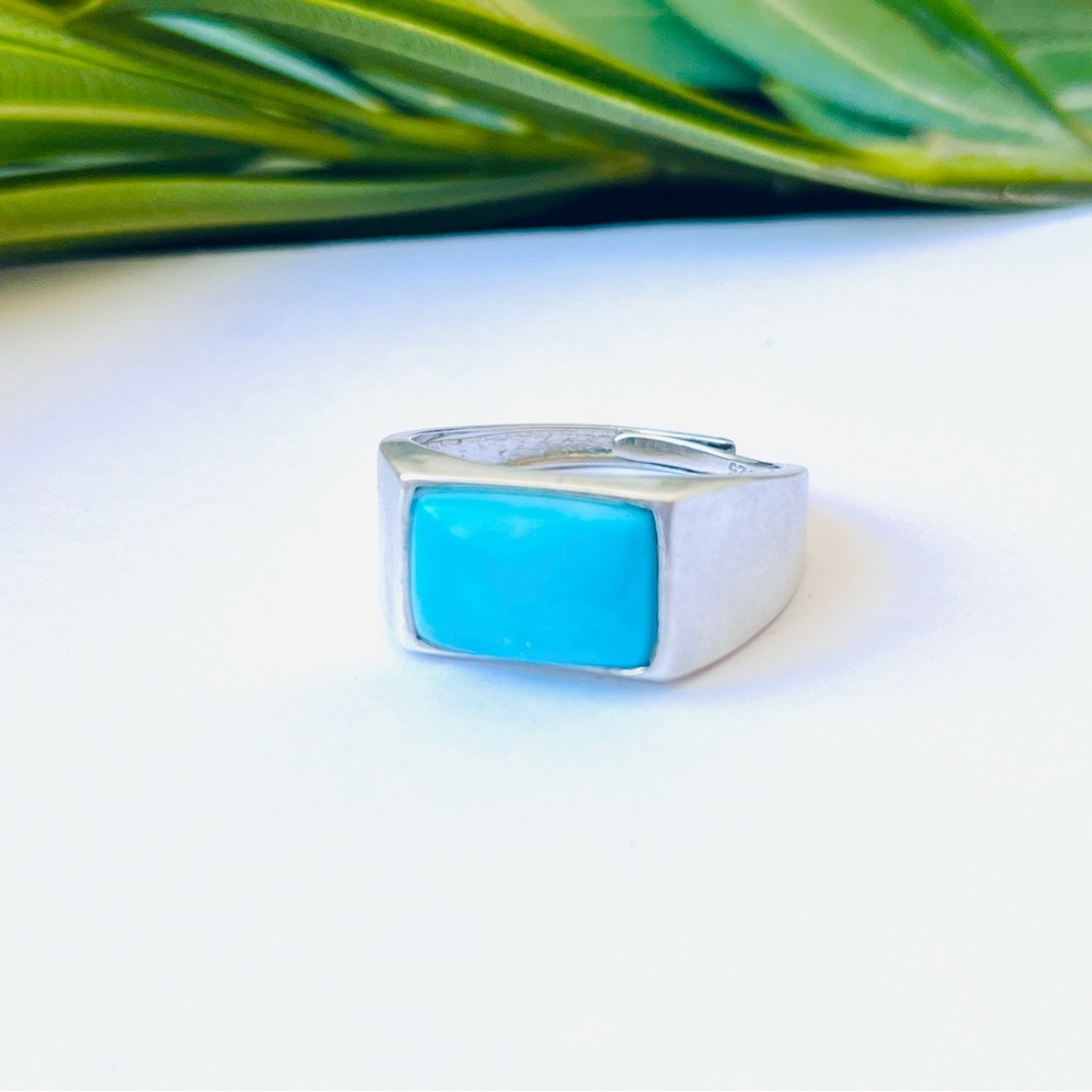 Natural Turquoise Rectangle Ring Statement Cheap Value For Money Unique Jewelry